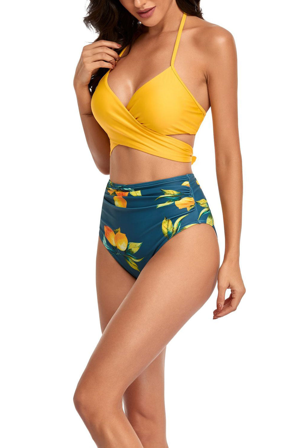 Women split swimsuit feminine backless high waist ready-made multi-color printed swimsuit