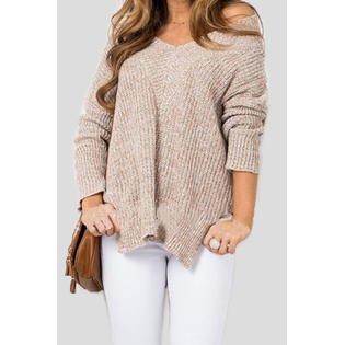 Women Pacifying Long Sleeve V-Neck Winter Reliable Easily Wearable Knitted Sweater - C3138ZWSW