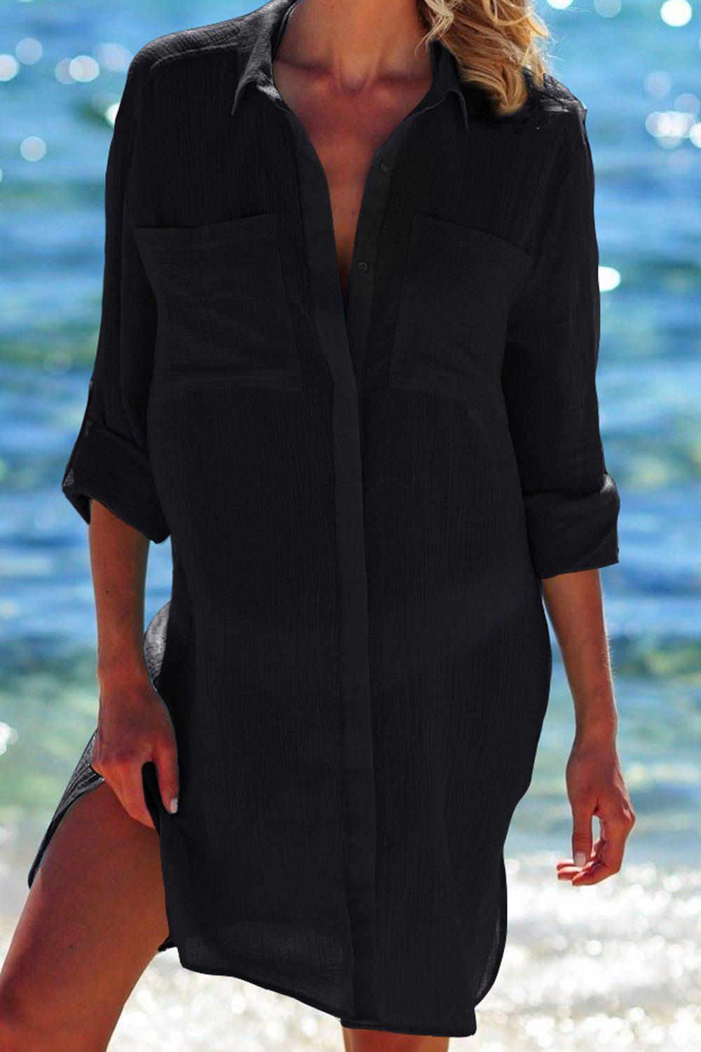 Jhon Peters Women Collar Neck Pocket Styling Button Closure Beach Cover-Up-JPWBCU72735