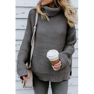 Women Warm High Collar Loose Sweater - C4024USW