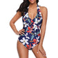 Women Soft V-Neck Sleeveless Style Flower Printed Swimwear - C7098