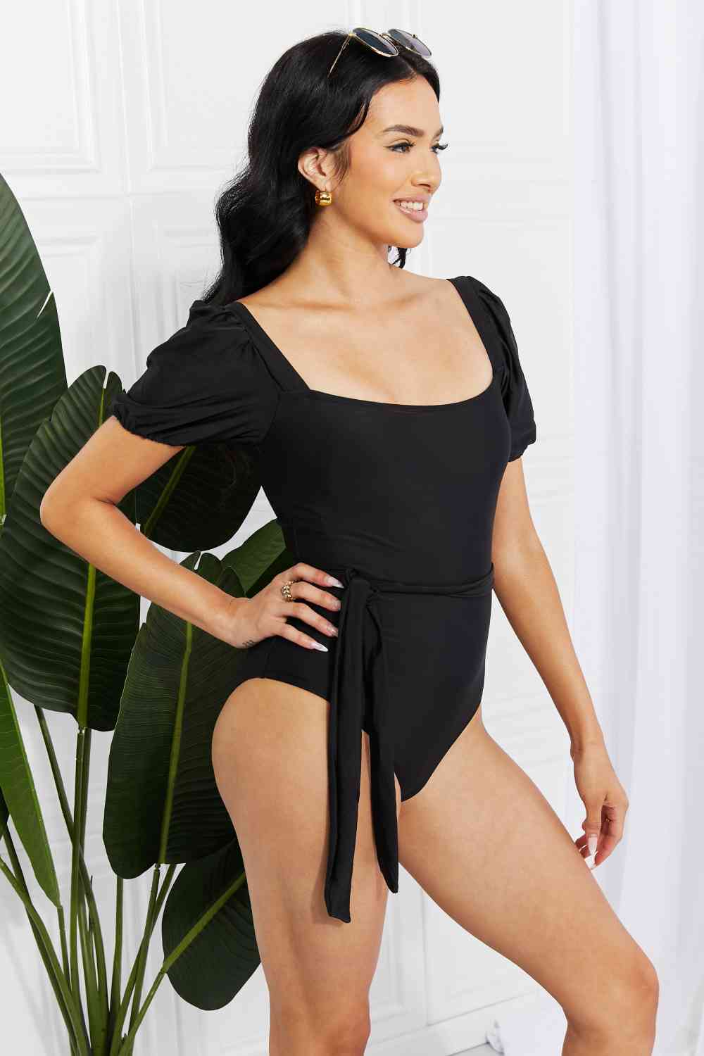 Women's Marina West Swim Salty Air Puff Sleeve One-Piece in Black