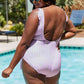 Women's Marina West Swim Full Size Float On Ruffle Faux Wrap One-Piece in Carnation Pink