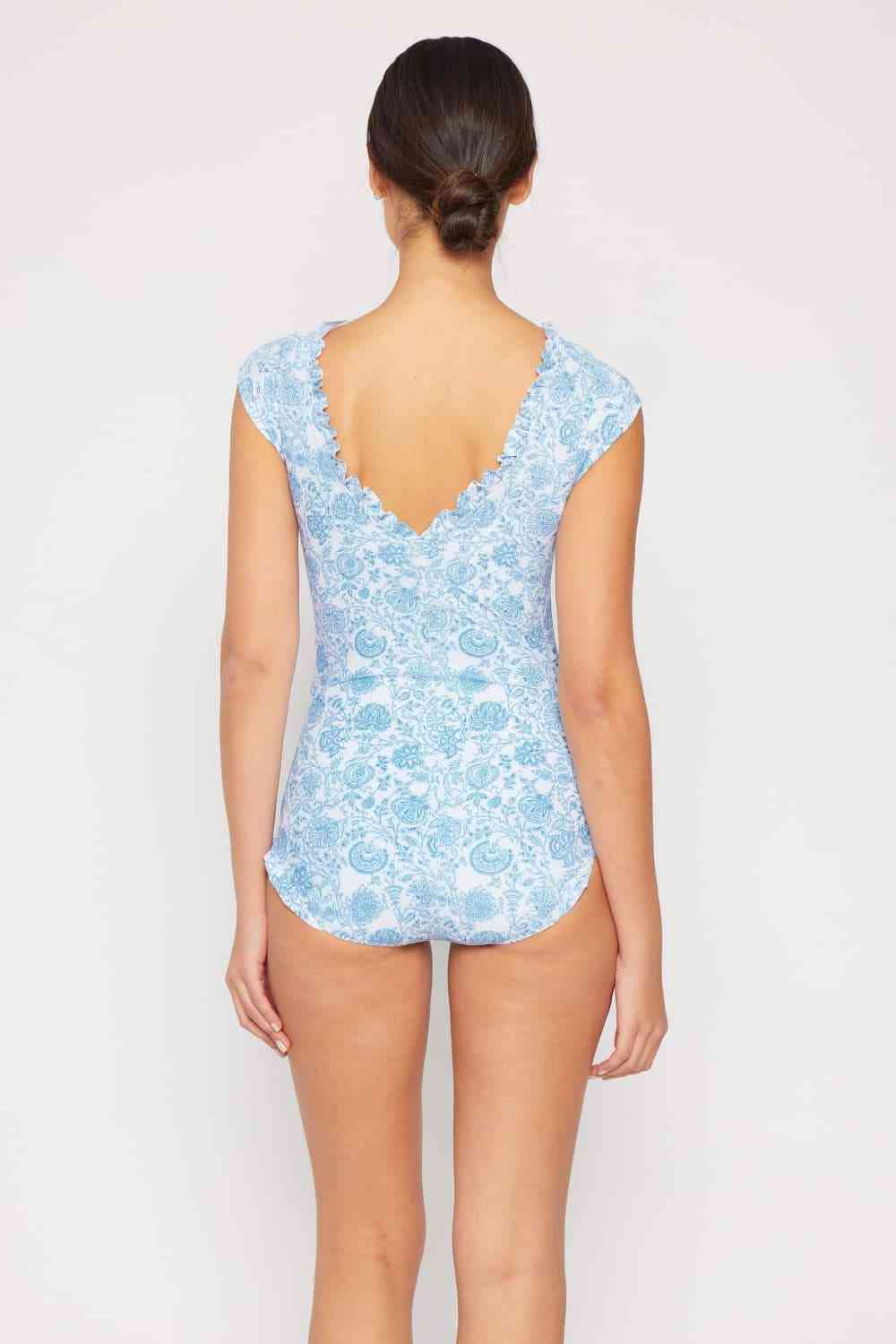 Women's Marina West Swim Bring Me Flowers V-Neck One Piece Swimsuit In Thistle Blue