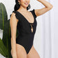 Women's Marina West Swim Seashell Ruffle Sleeve One-Piece in Black