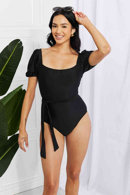 Women's Marina West Swim Salty Air Puff Sleeve One-Piece in Black