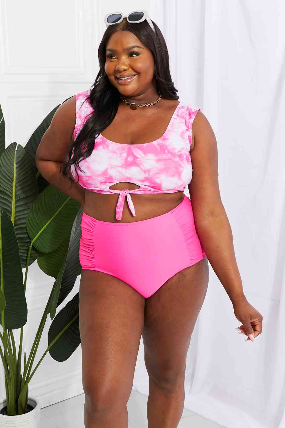 Women's Marina West Swim Sanibel Crop Swim Top and Ruched Bottoms Set in Pink