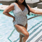 Women's Marina West Swim Full Size Float On Ruffle Faux Wrap One-Piece in Black