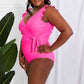 Women's Marina West Swim Full Size Float On Ruffle Faux Wrap One-Piece in Pink