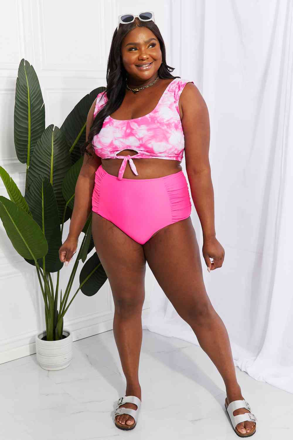 Women's Marina West Swim Sanibel Crop Swim Top and Ruched Bottoms Set in Pink