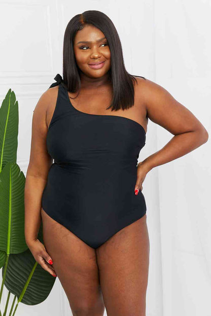 Women's Marina West Swim Deep End One-Shoulder One-Piece Swimsuit in Black