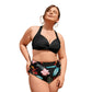 Women Plus Size Back Tie High Waist Floral Print Two Pieces  Bikini Sets For Women