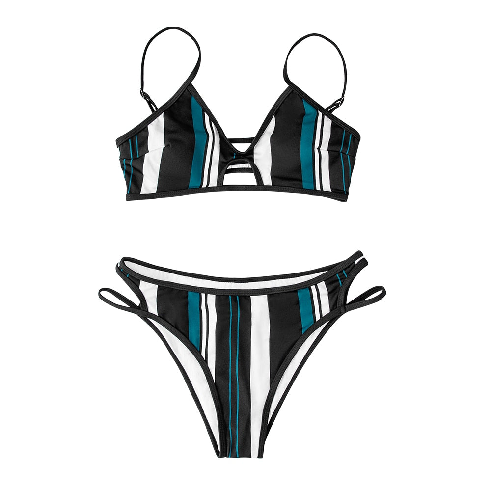 Women Striped Bikini Set Two Pieces Swimwear Women Summer Beach Bathing Suit - WSW50179