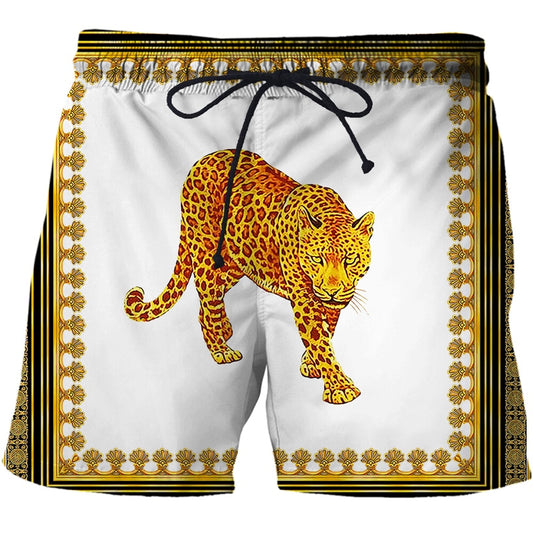 Men's 3d print beach leopard patterned swimming shorts