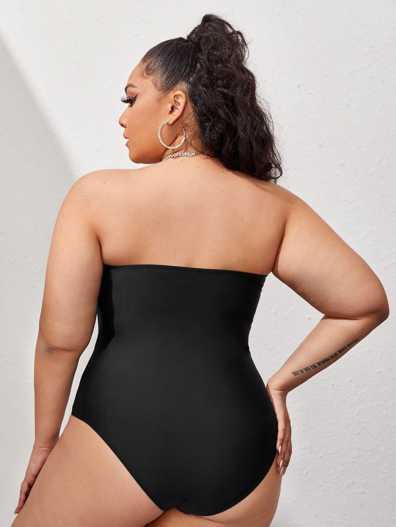 Black Swimsuit One Piece Large Size Swimwear Women One-piece Suits Bowknot Beachwear Summer Bandeau Bathing Suit Female 4XL