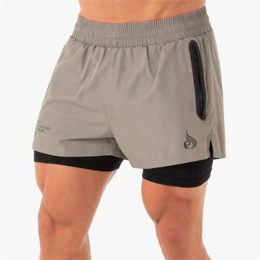 Men's New Jogging 2 in 1 Sports Shorts Gym Fitness Bodybuilding Workout Quick Dry Beach Shorts