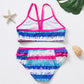 2-6years Girl's Swimsuits Blue Heart Two Piece Swimwear Striped Tankini New Arrival Children Swimsuit