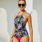 Women  Floral Printed Swimsuit Two Piece Swimwear Vintage Summer Classical Slim Tankinis