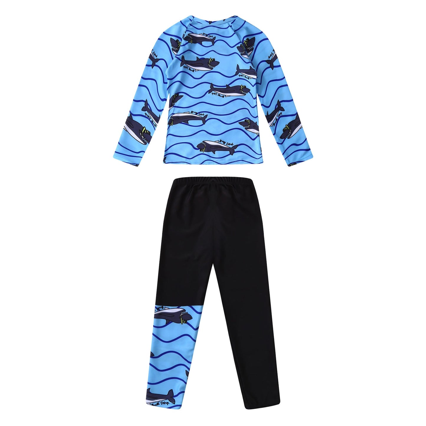 Kids boys Summer 2Pcs Swimsuit Round Neck Long Sleeves Cartoon Shark Print Tops And Pants Set Beach Wear
