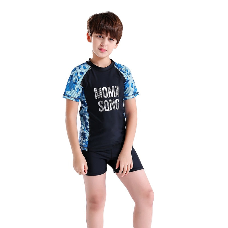 Boys Surfing Swimsuit Camouflage Beach Swimwear Two Pieces Sports Diving Swimming Suit For Kids
