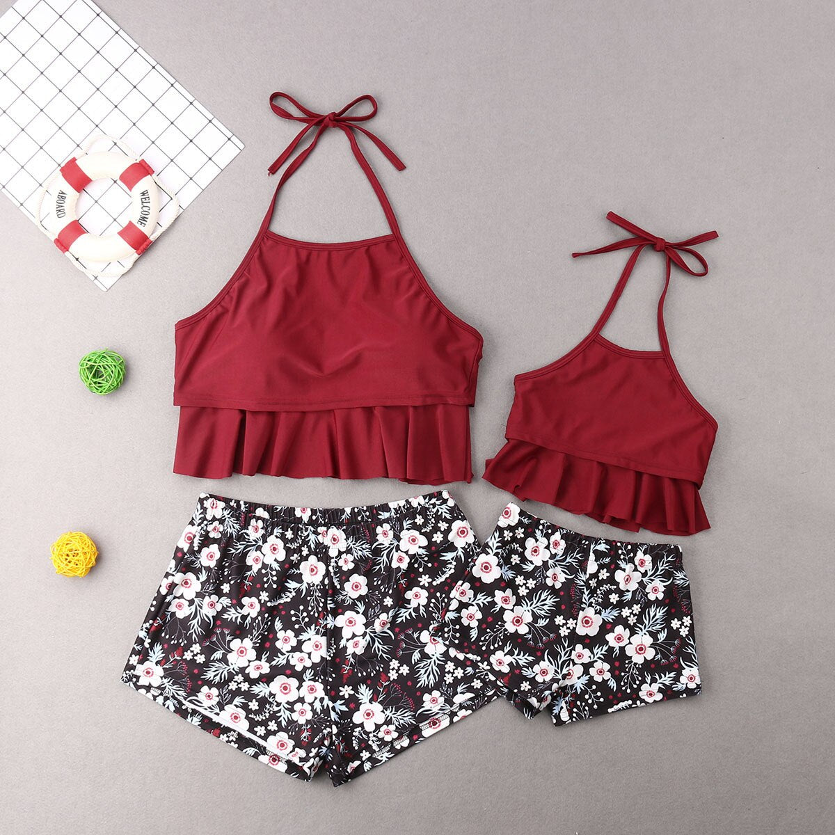Girls Floral Parent-child Swimsuit Swimwear Mother Daughter Bikini Set Summer Beachwear