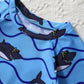 Kids boys Summer 2Pcs Swimsuit Round Neck Long Sleeves Cartoon Shark Print Tops And Pants Set Beach Wear