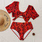 Women Plus Size Bikinis Bowknot High Waist Female Beach Wear Red Snakeshin Swimsuit