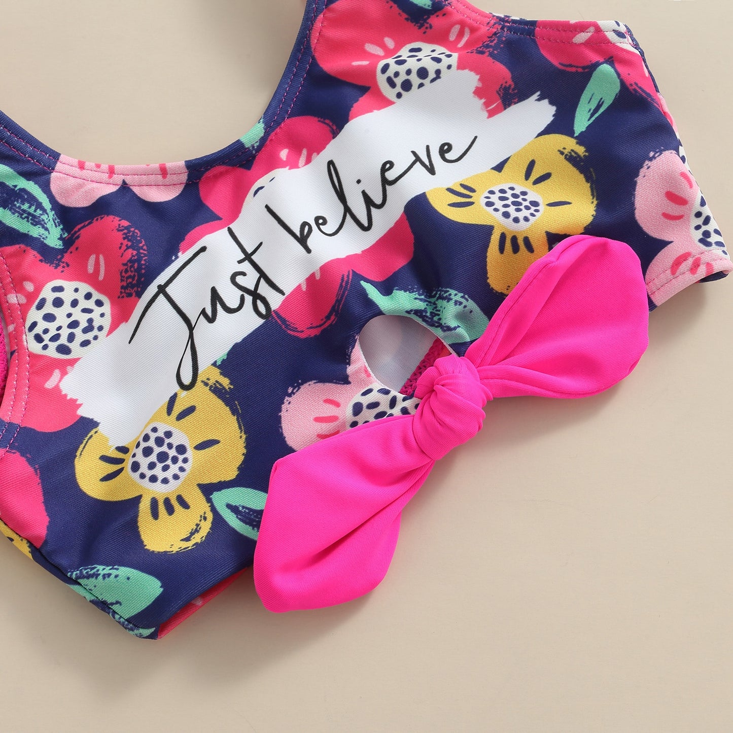 Baby Girls Two Pieces Swimsuit Bow Knot Letter Floral Print Crop Tank Tops with Shorts Summer Cute Baby Swimwear 2-6Y