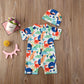 Infant Baby Boys Sun Protection Swim Suit Cartoon Animal Print Zipper Swimwear