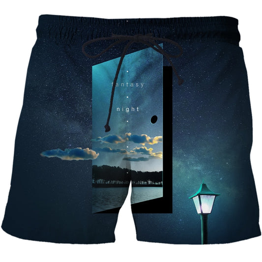 Men's 3D Printed Summer night sky Print Beach Quick-drying Casual Swimming Short