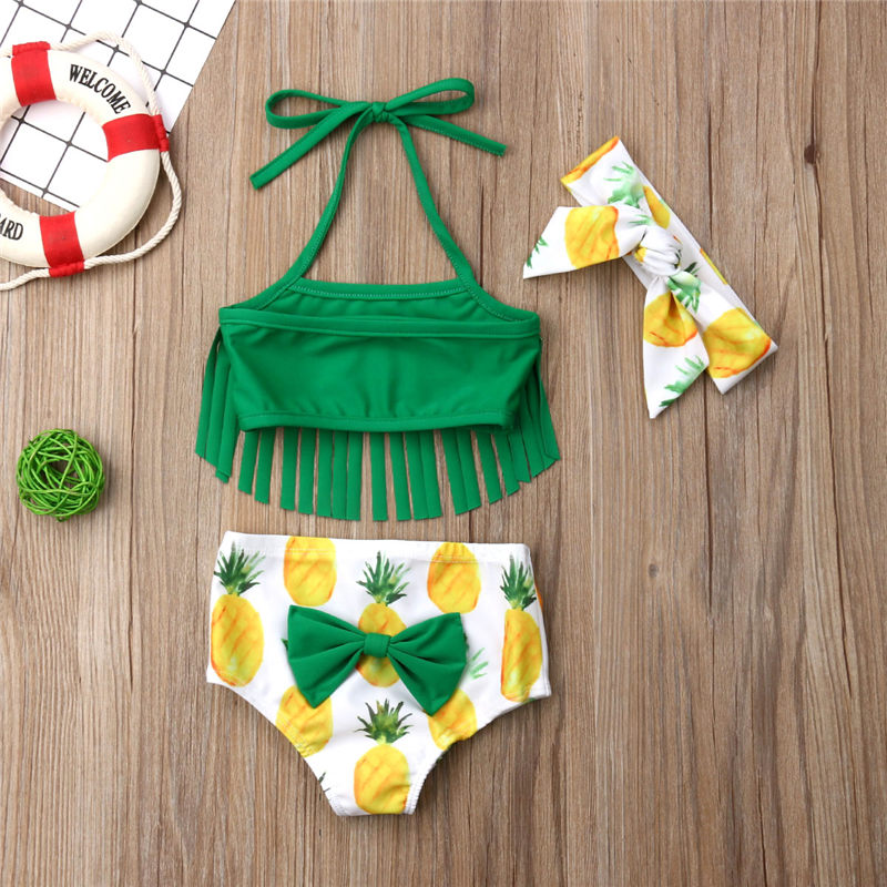 Kids Girl Summer Infant Bikini Toddler Tassel Top+Pineapple Shorts+Headband  Beachwear Bathing Suit