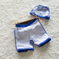 boys 3pcs long sleeve swimsuit with swim caps for boy blue color shark printed beach wear