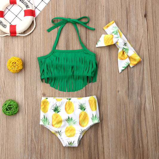 Kids Girl Summer Infant Bikini Toddler Tassel Top+Pineapple Shorts+Headband  Beachwear Bathing Suit