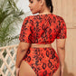 Women Plus Size Bikinis Bowknot High Waist Female Beach Wear Red Snakeshin Swimsuit