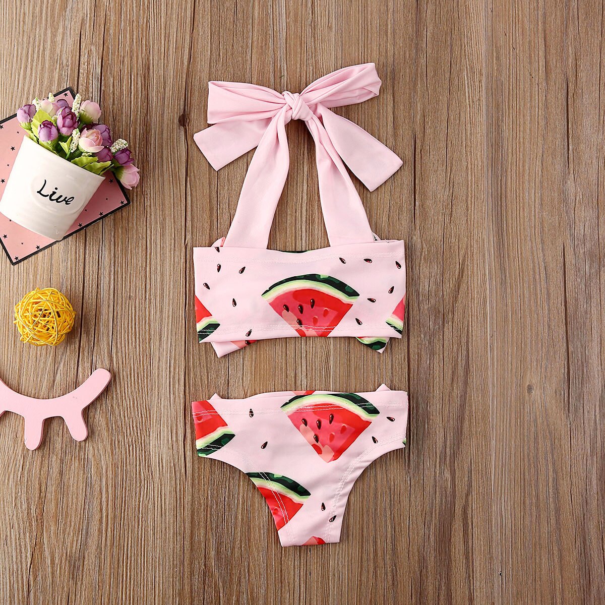 Baby Girls Swimsuit Watermelon Print Baby Girls Swimwear Halter Bowknot Girls Beachwear
