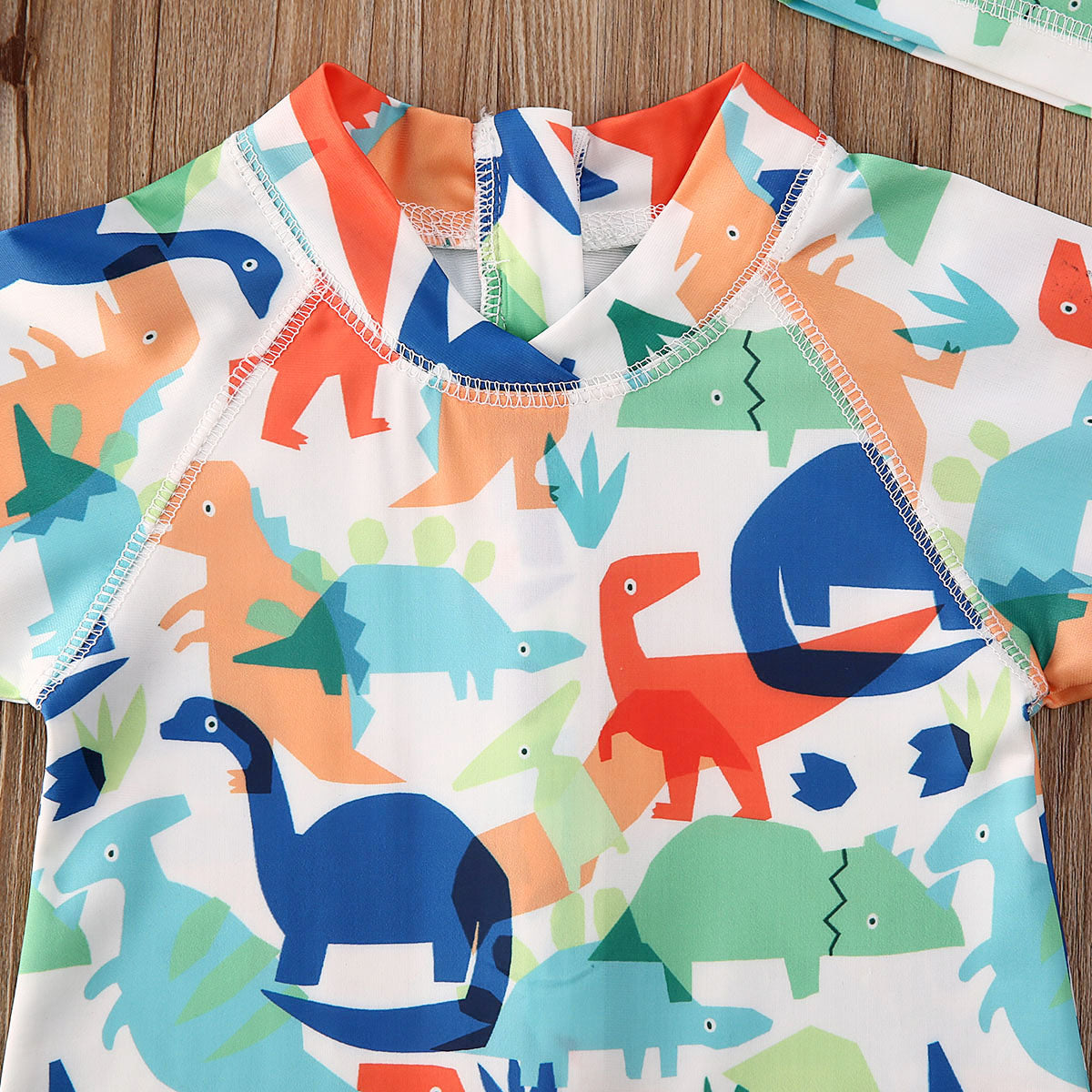 Infant Baby Boys Sun Protection Swim Suit Cartoon Animal Print Zipper Swimwear