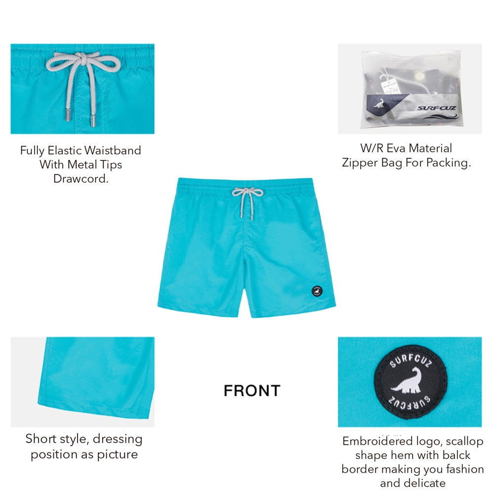 Mens Solid Color  Swim Shorts Quick Dry Beach Board Shorts with Pockets Mens Summer Surfing Swimming Trunks