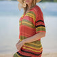 Women Beach Cover Up Color Striped Printed Shirt Ladies Summer Cover-Ups Swimsuit