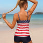 Women Two Pieces Tankini Set For Women Hollow Out V Neck Flag Print Swimsuit