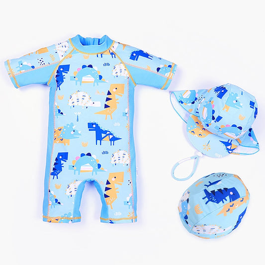 Conjoined Body Super Cute  Mechanical Dinosaur 3 Piece Set Baby Swimsuit