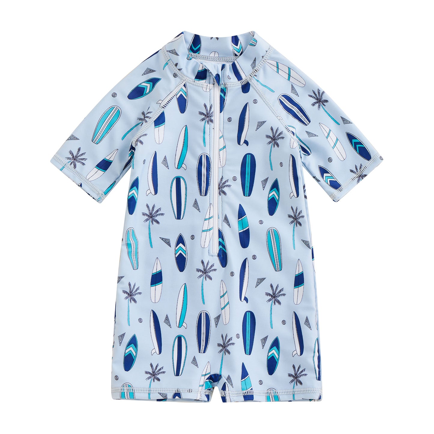 Baby Toddler Boy Swimsuit Summer Swimwear Boy Surfboard Trees Print Short Sleeve Sun Protection Rash Guard Bathing Suit