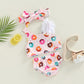 Baby Girls Swimwear Baby Bikini Sets 3Pcs Summer Doughnut Print Ruffle Straps Toddler Swimsuits Baby Beachwear