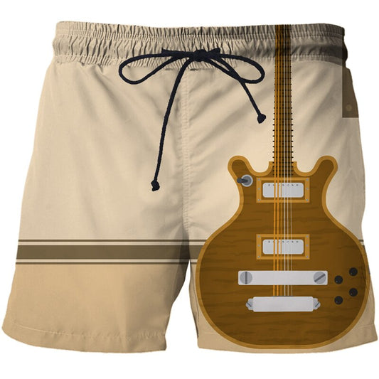 Men 3D Print Musical instrument guitar shorts Summer sale swim breathable shorts