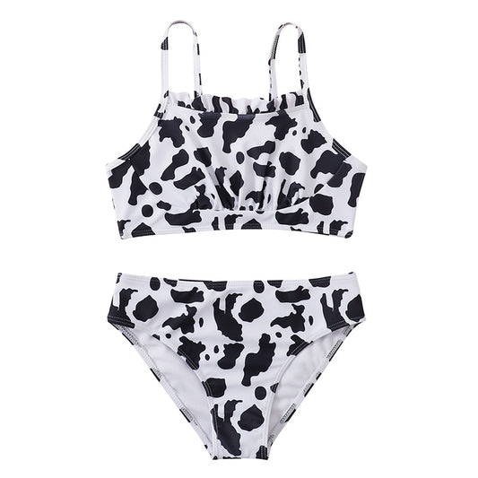 Kids Girl Cow Printed Bikini Two Piece Swimwear Little Girl Beach Wear