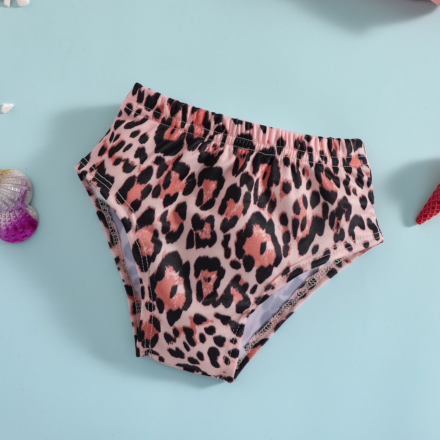 Kids Girl Two-piece Swimsuits Bowknot Halter Crop Tops+Leopard Shorts Fashion Baby Swimwear Beachwear 0-3Years