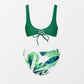 Women  Low Waist Green Leafy Tie Back Two Pieces Summer Swimwear