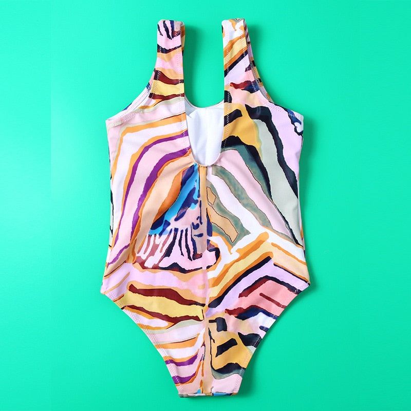 New Swimsuit Kids Girl Swimming Wear Teen Girls Fashion Striped Swimwear