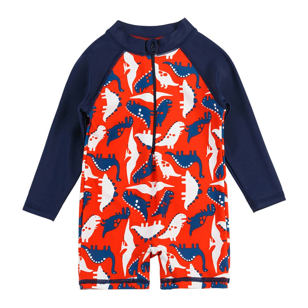 Baby Boys' Swimming Suits One Piece Swimwear Kids' Dinosaur Printed Long Sleeves Sun Protection Sunsuit
