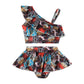 Baby Girls Summer One Shoulder Floral Printed Two-Piece Swimming Suits