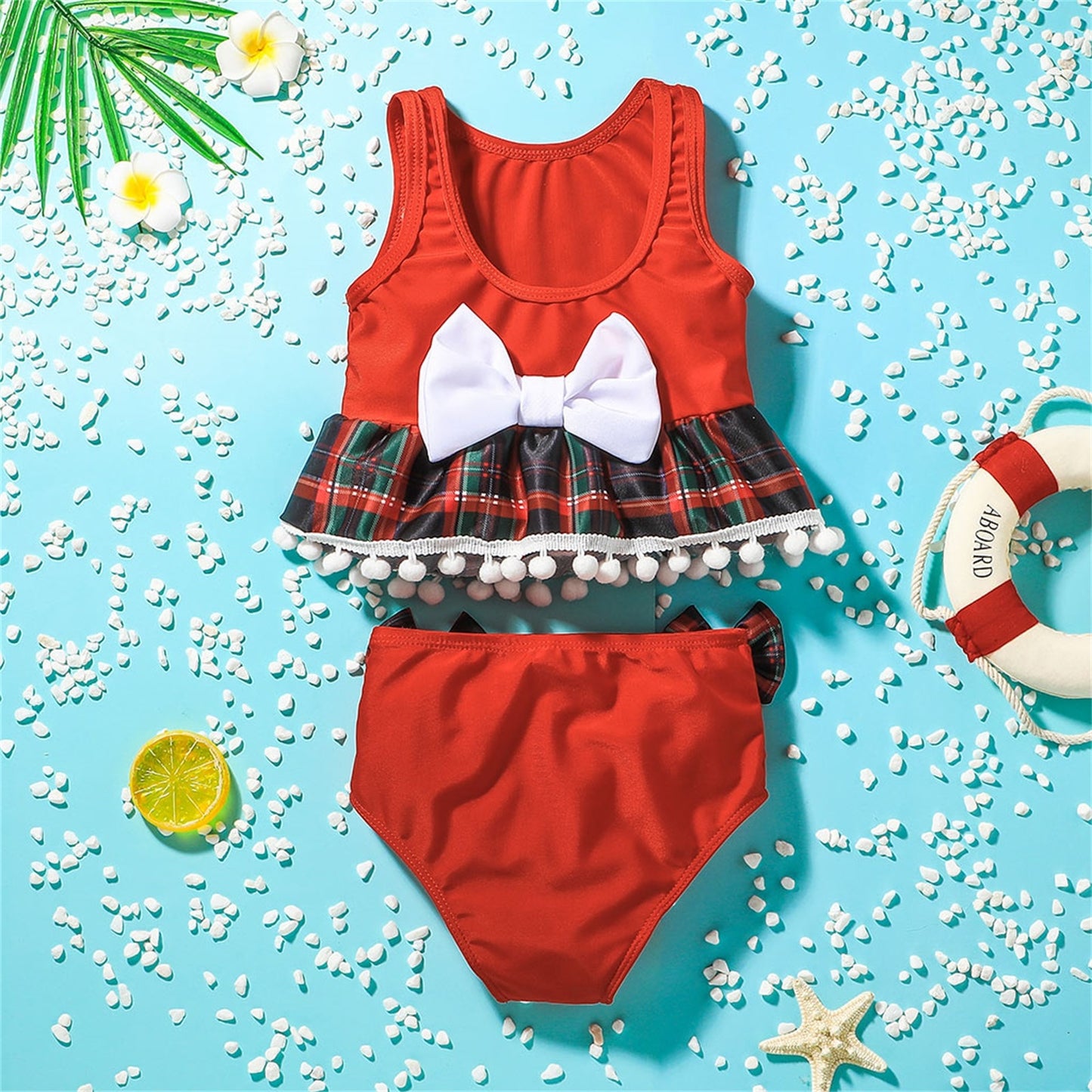 Baby Girl Bathing Suits Kids Girls Sleeveless Bow O-Neck Tassel Tank Tops+Shorts Toddlers Swimwear Beachwear 0-4Y